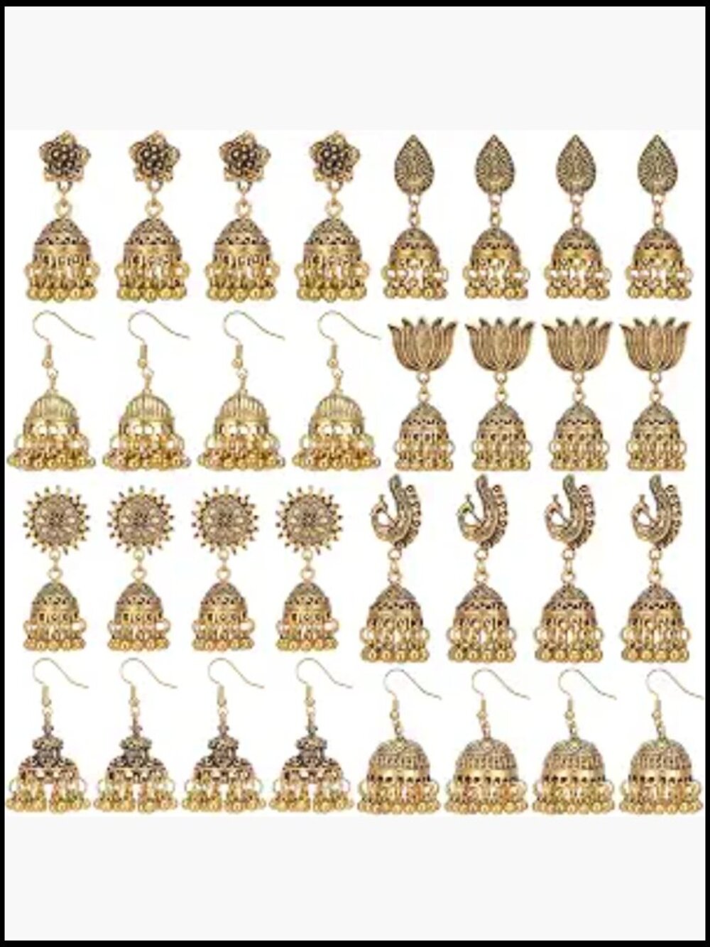 16 Pairs Vintage Jhumka Earrings Set Bohemian Chandelier Dangle Ethnic Jewelry